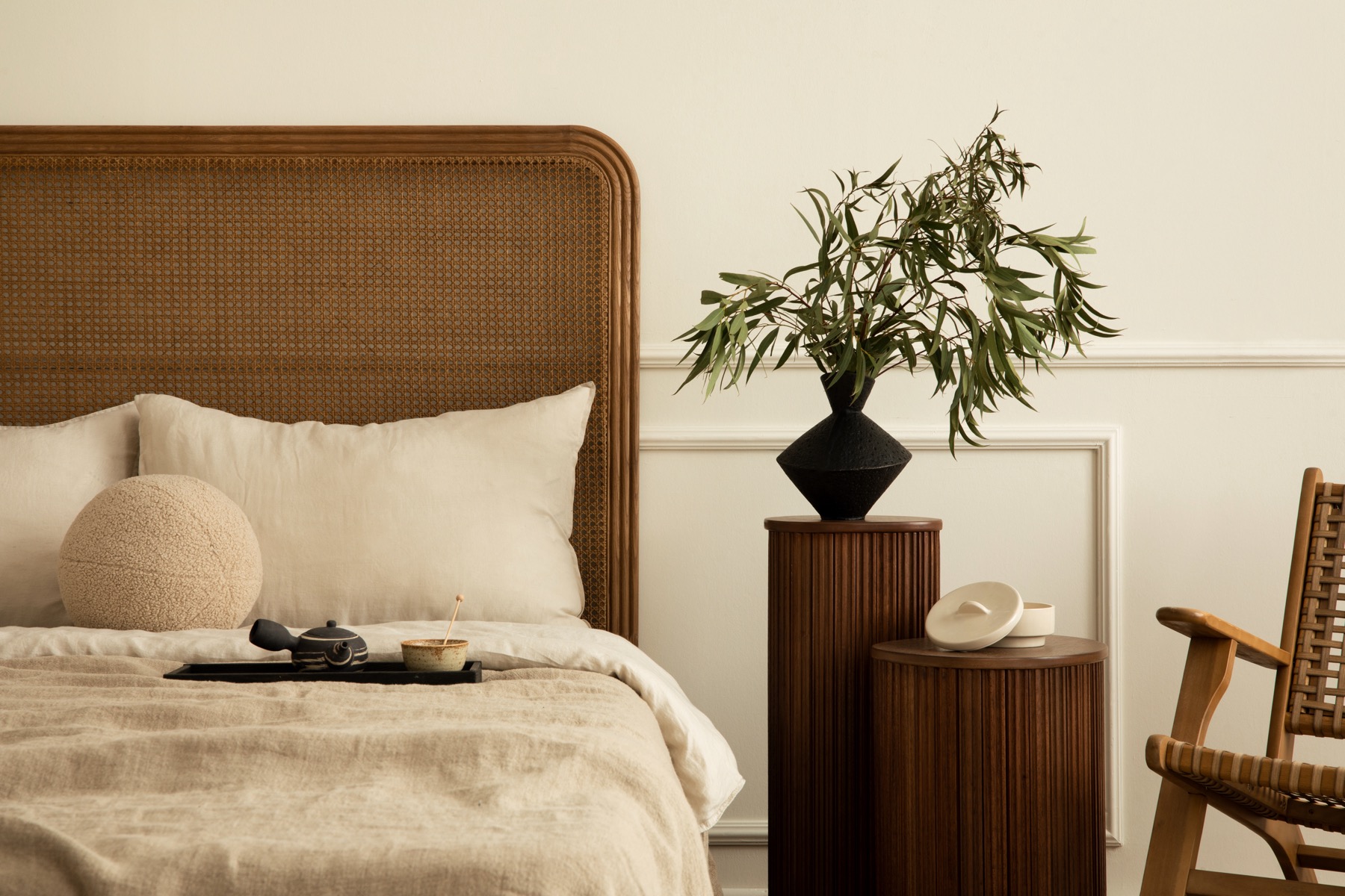 Vacation rental bedroom with hospitality-grade bedding